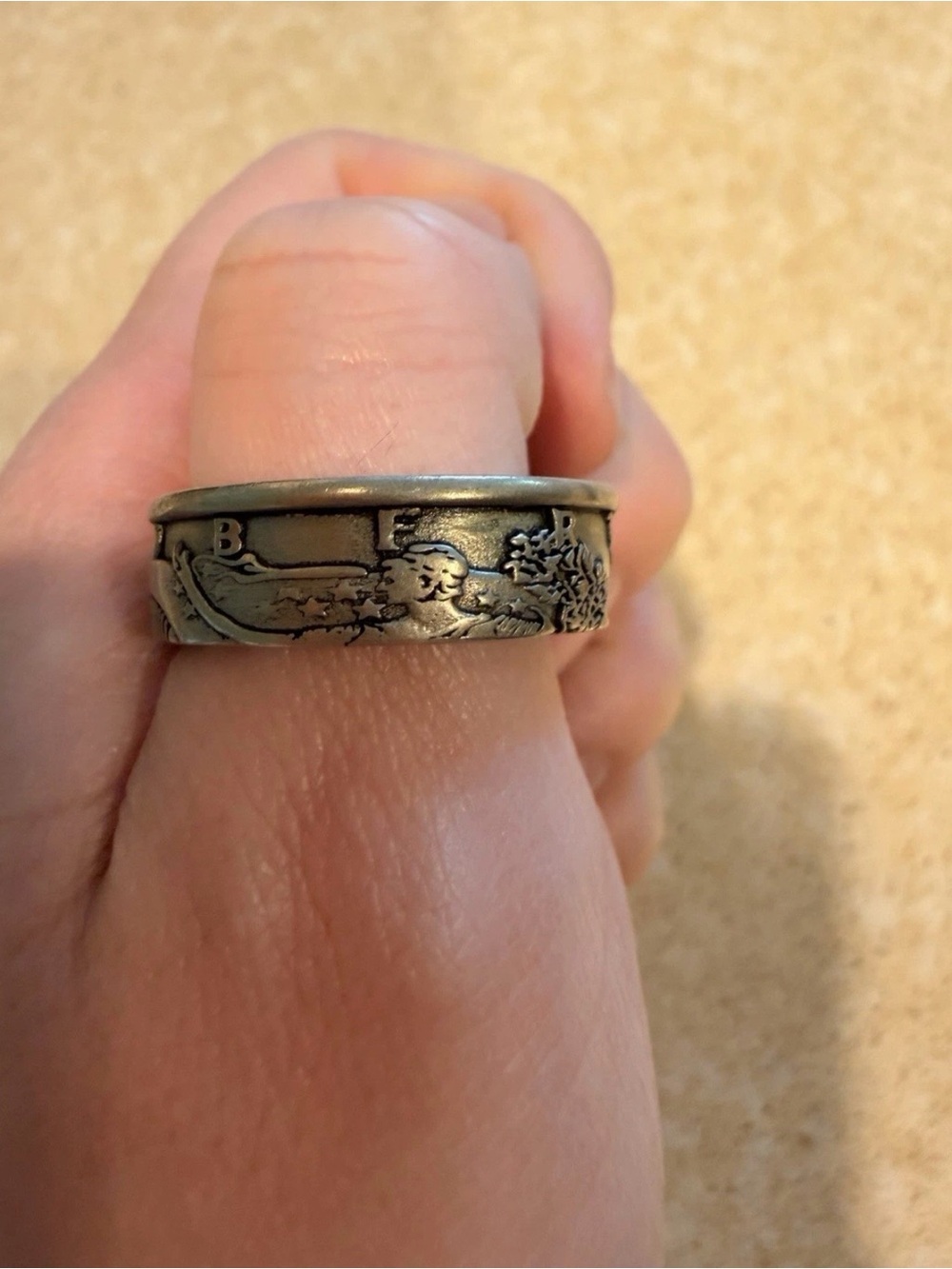 Coin ring made from  Silver Walking Liberty Half Dollar sizes  9-14 (1940-1946)
